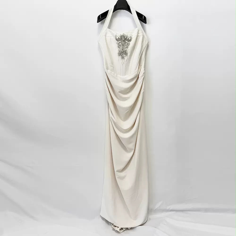 White Embellished Corset Halter Maxi Dress