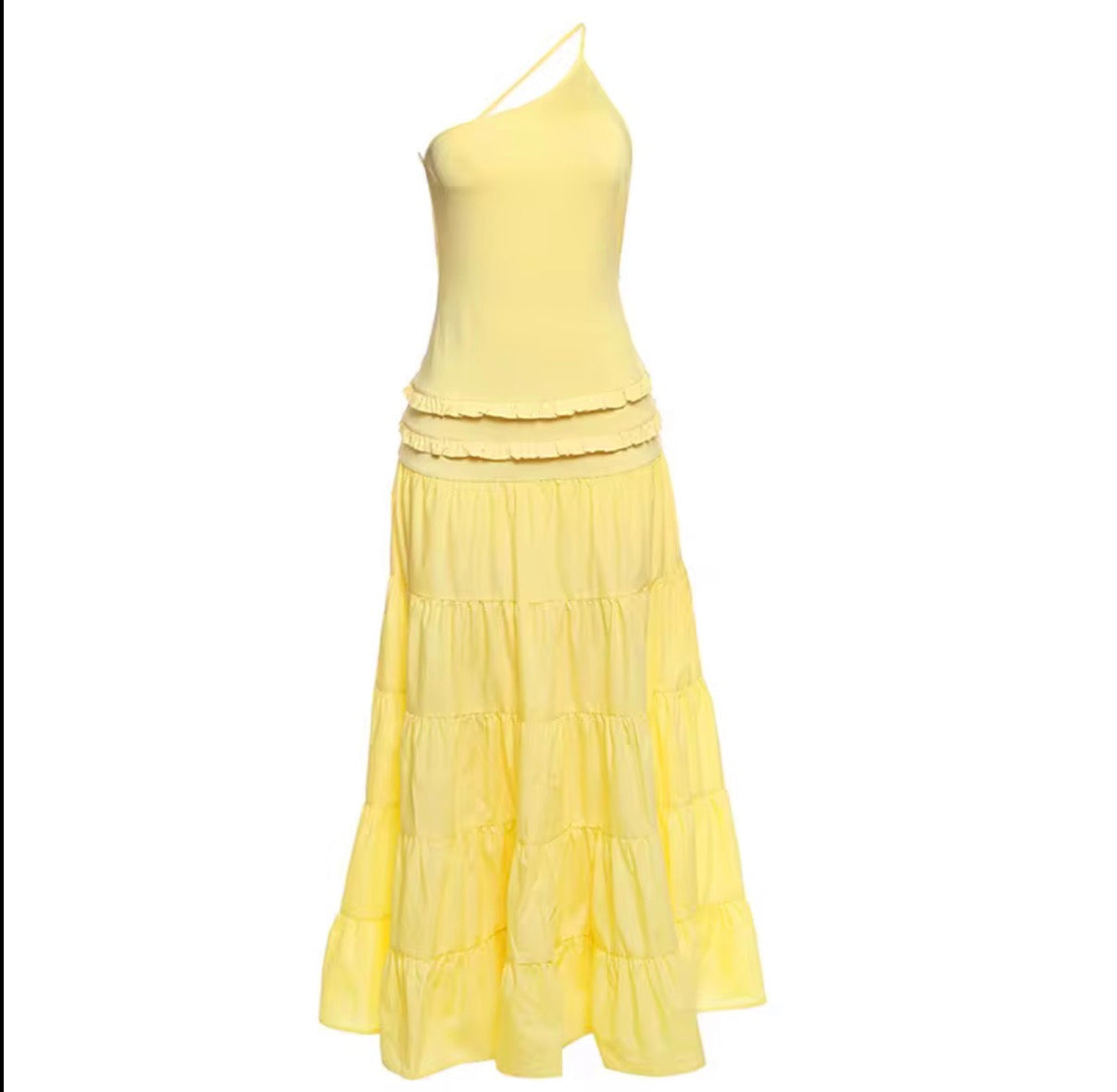 One-Shoulder Fitted Tiered Maxi Dress