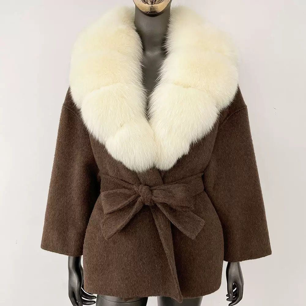 Fur-Collar Belted Wool Coat