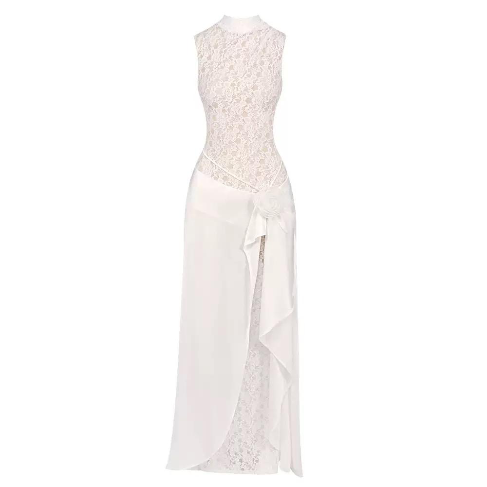 Ivory Rosette Lace Gown
