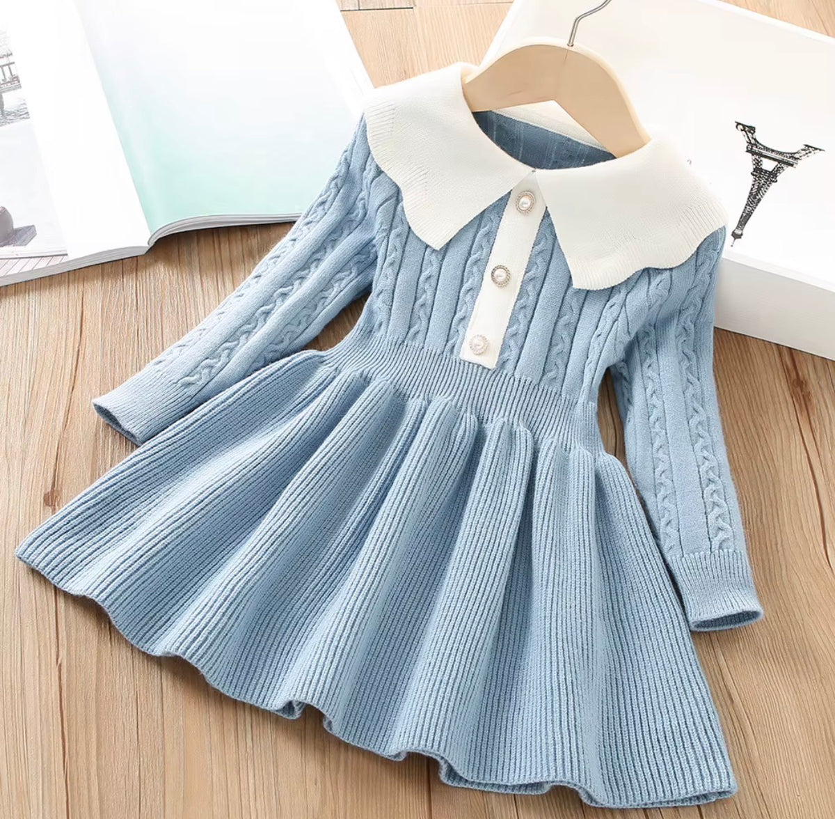 Pearl Collar Cable Knit Dress