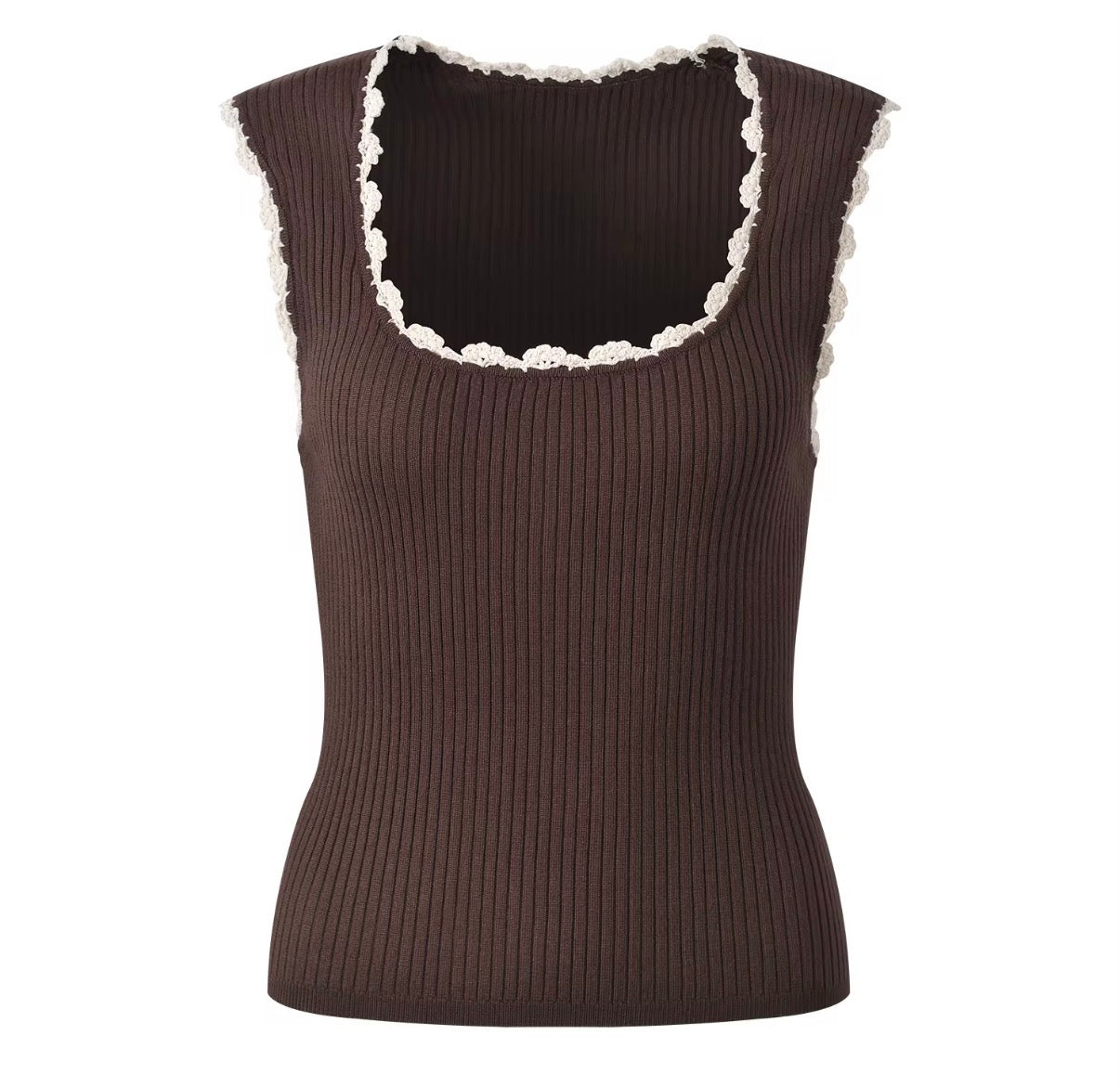 Lace Trim Ribbed Knit Top