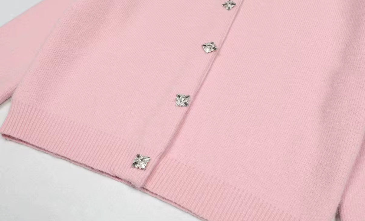 Knit Cardigan & Skirt Set with Crystal Detailing