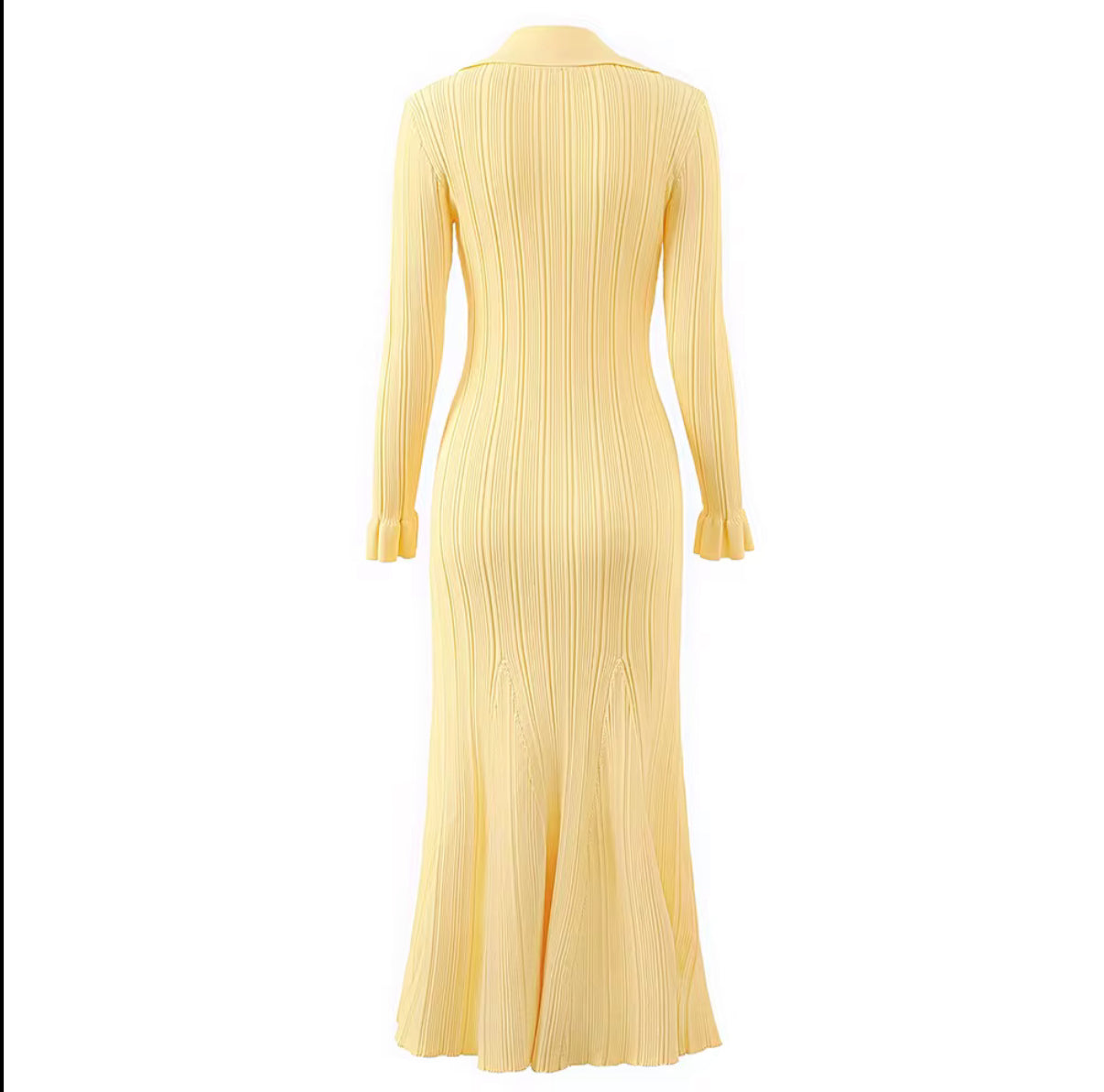 Collared Knit Maxi Dress with Pockets and Flared Hem