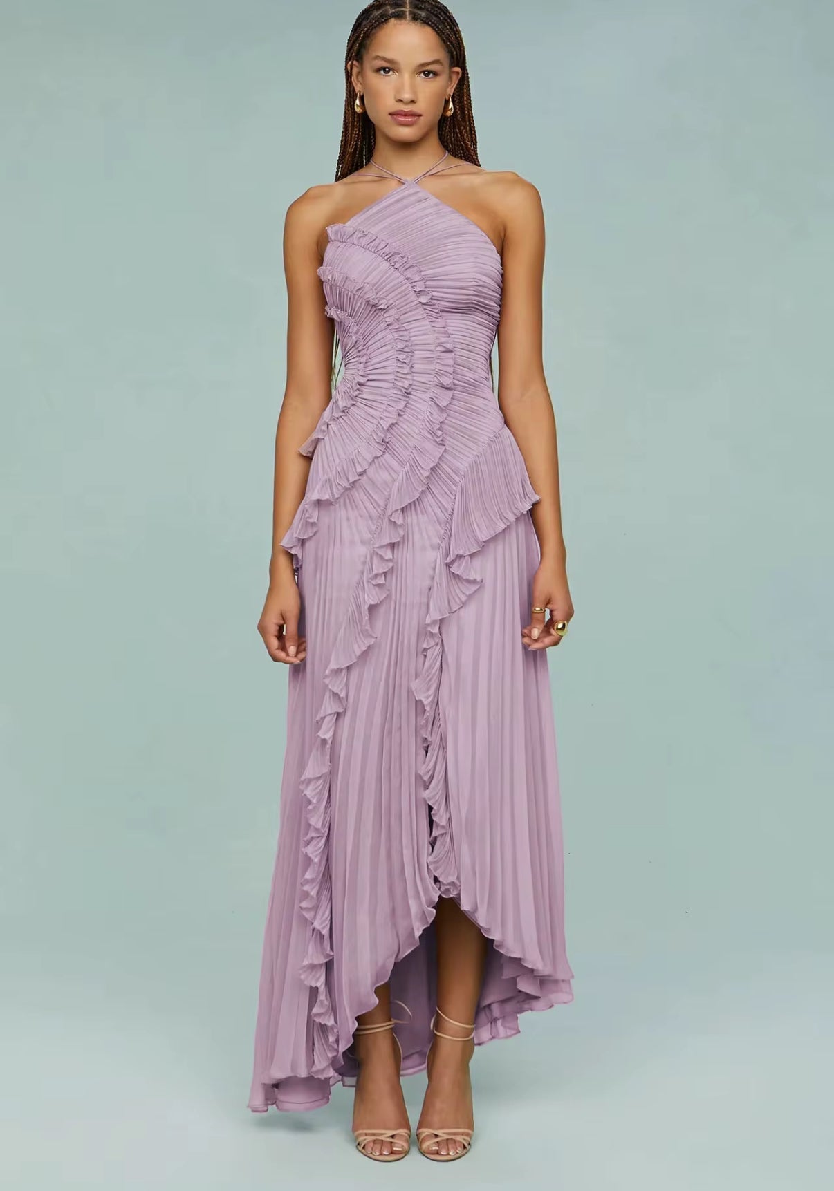 Pleated Ruffle Maxi Dress