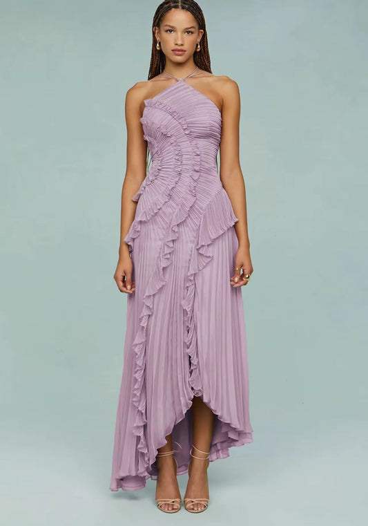 Pleated Ruffle Maxi Dress
