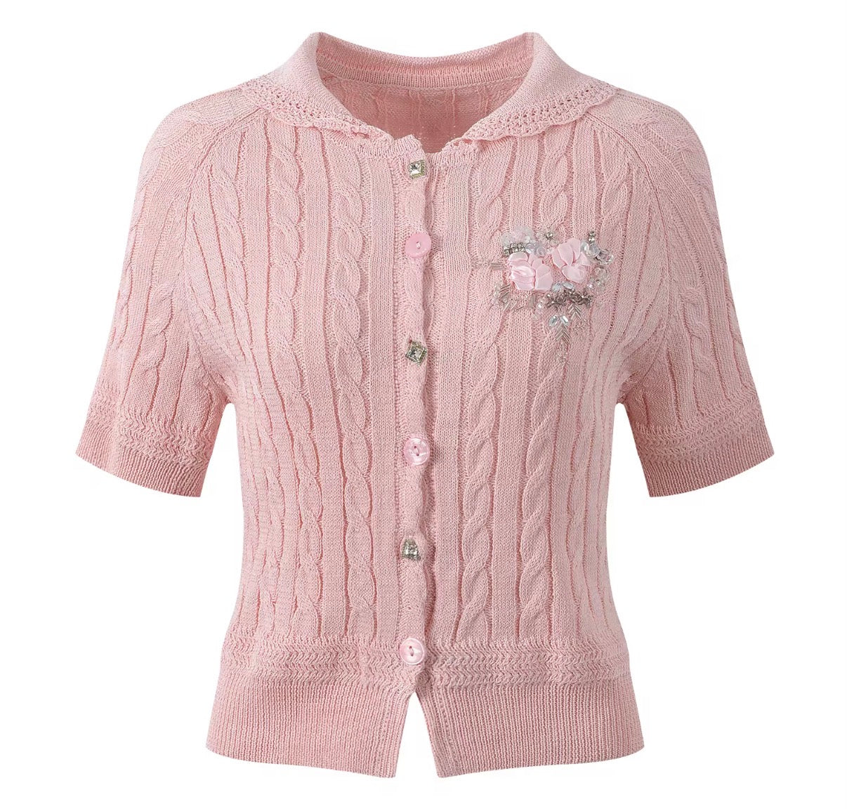 Vintage Cable Knit Brooch Cardigan
