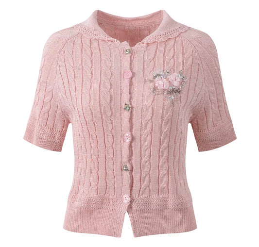 Vintage Cable Knit Brooch Cardigan