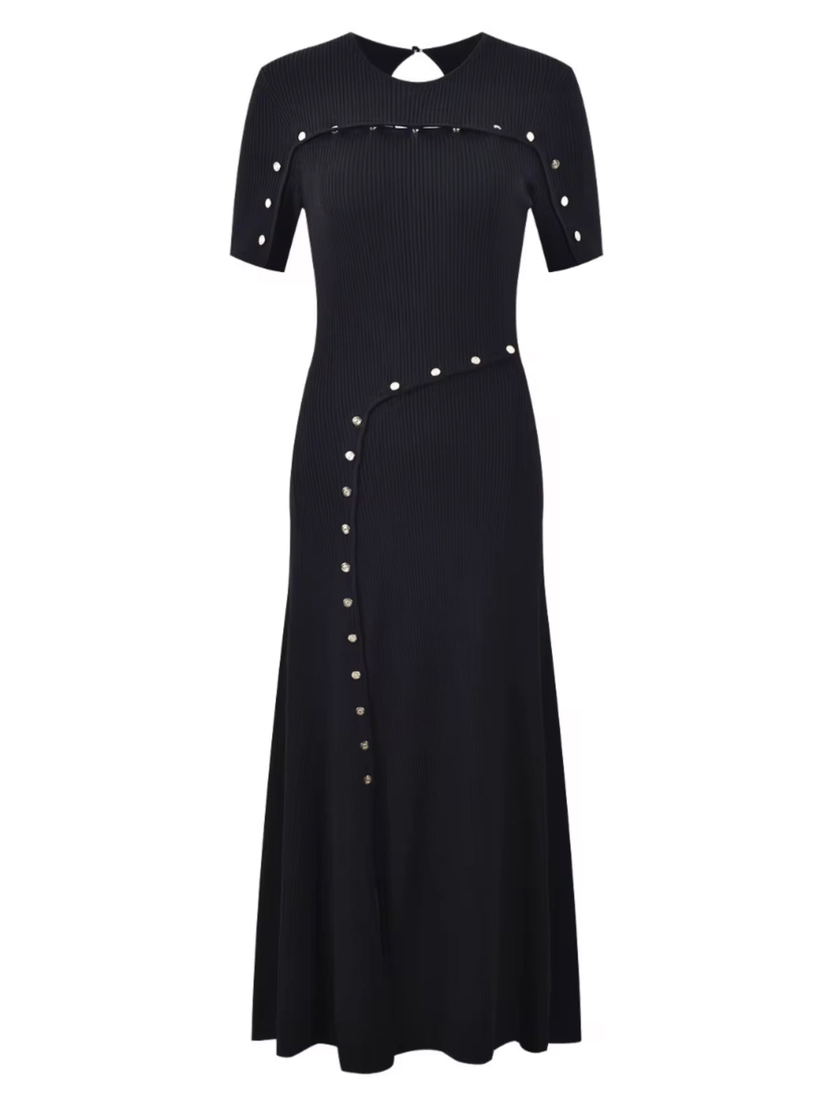 ribbed texture dress with silver stud trim