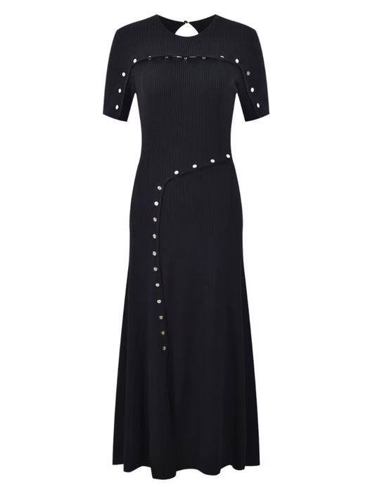 ribbed texture dress with silver stud trim