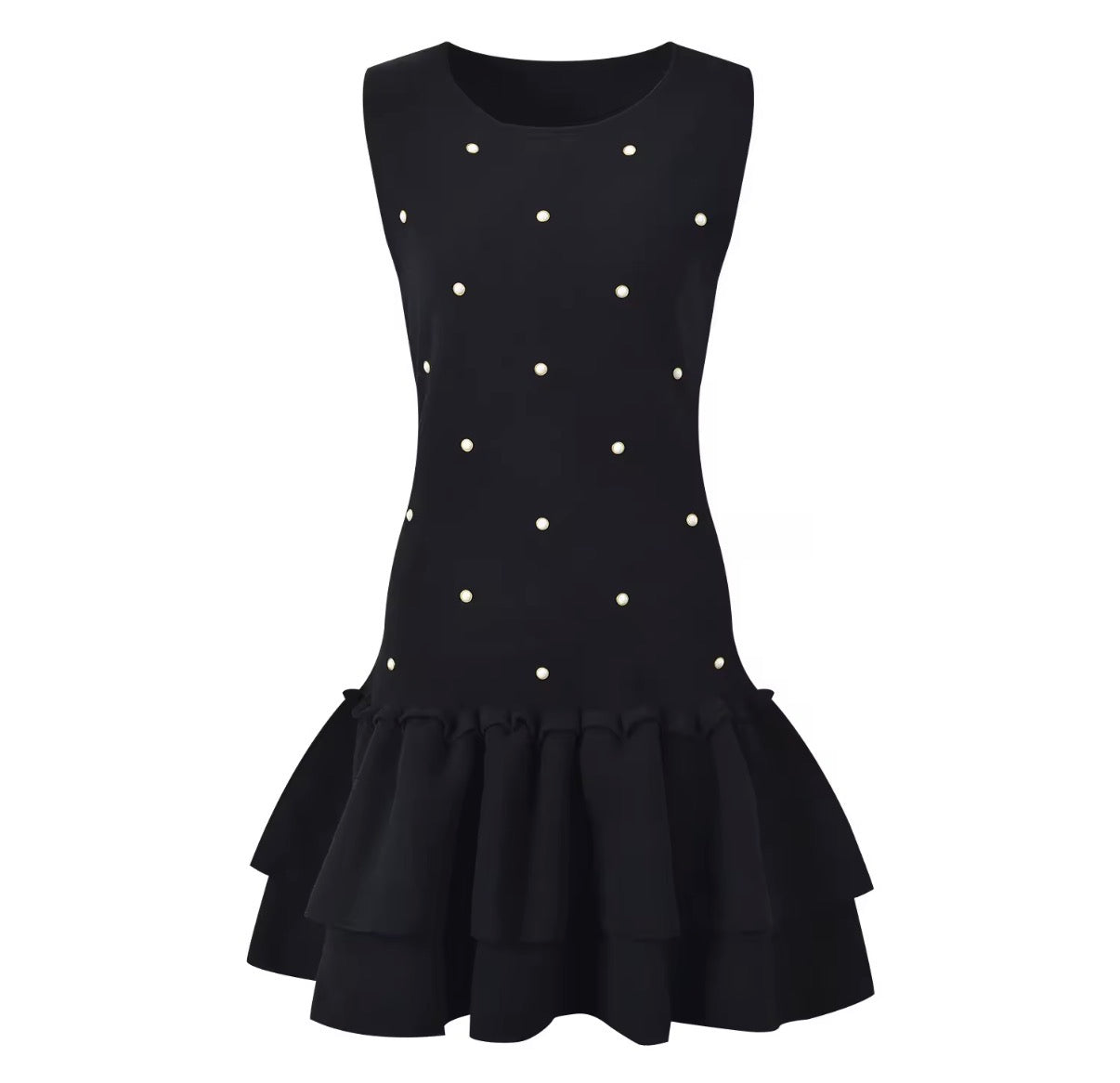 Pearl Studded Tiered Ruffle Mini Dress