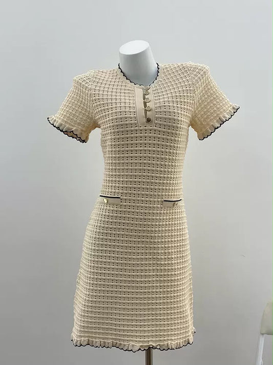 Beige Crochet Ruffle Mini Dress