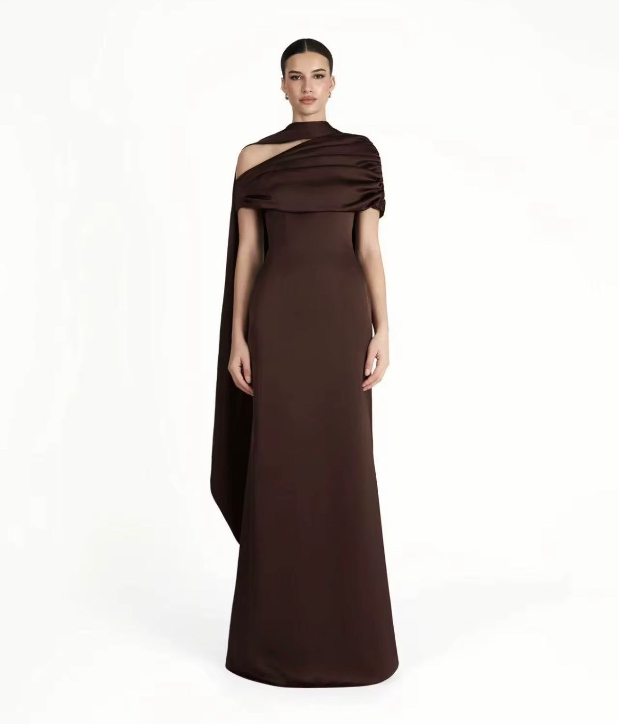 Draped Satin Scarf Gown