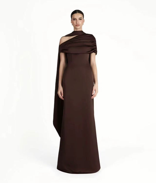 Draped Satin Scarf Gown