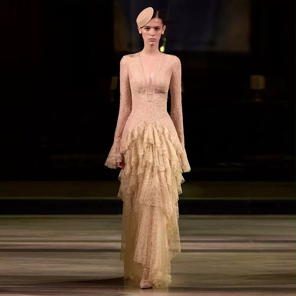 Amélie Lace Ruffle Gown