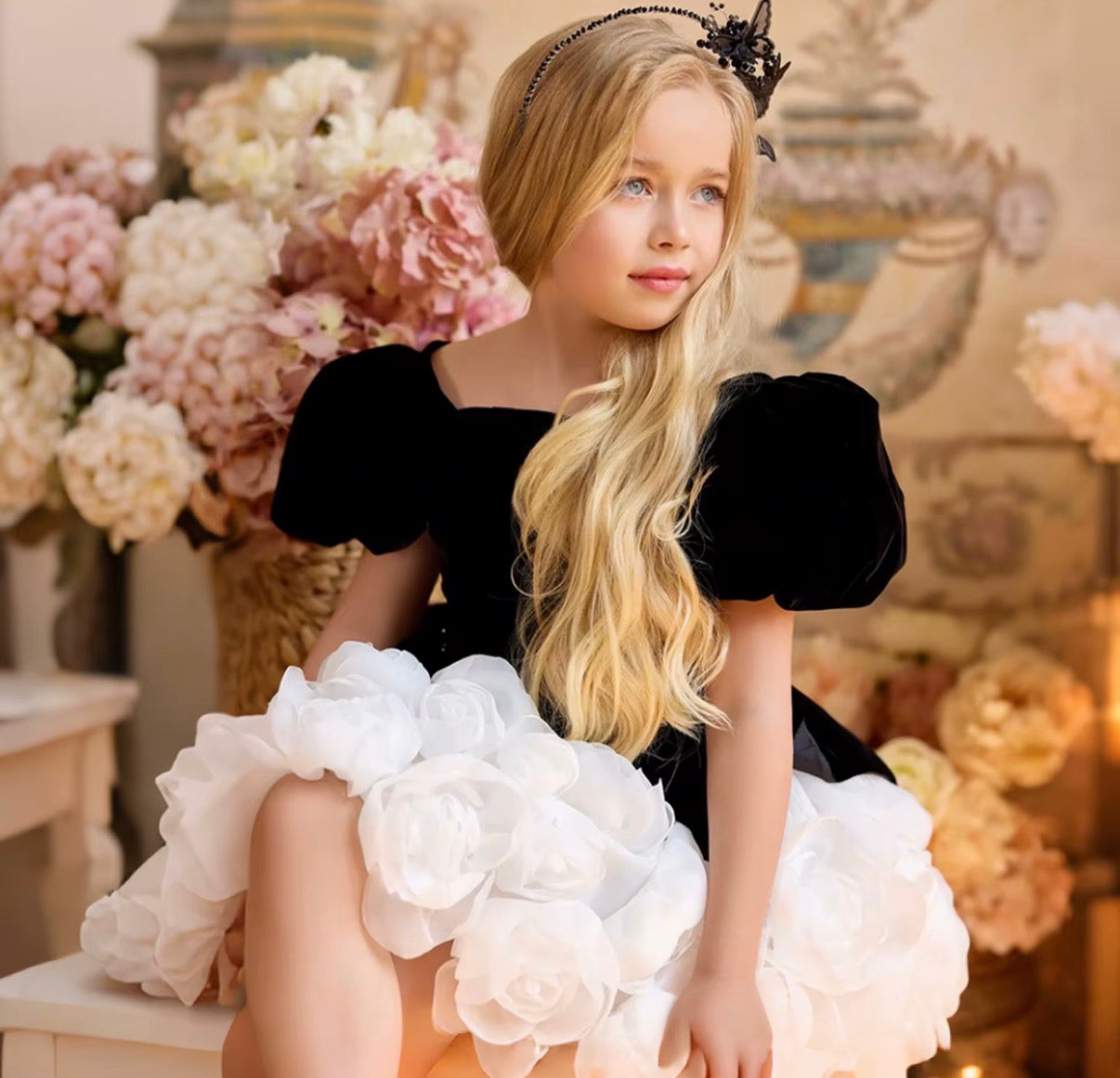 Floral Petal Collar Tulle Dress