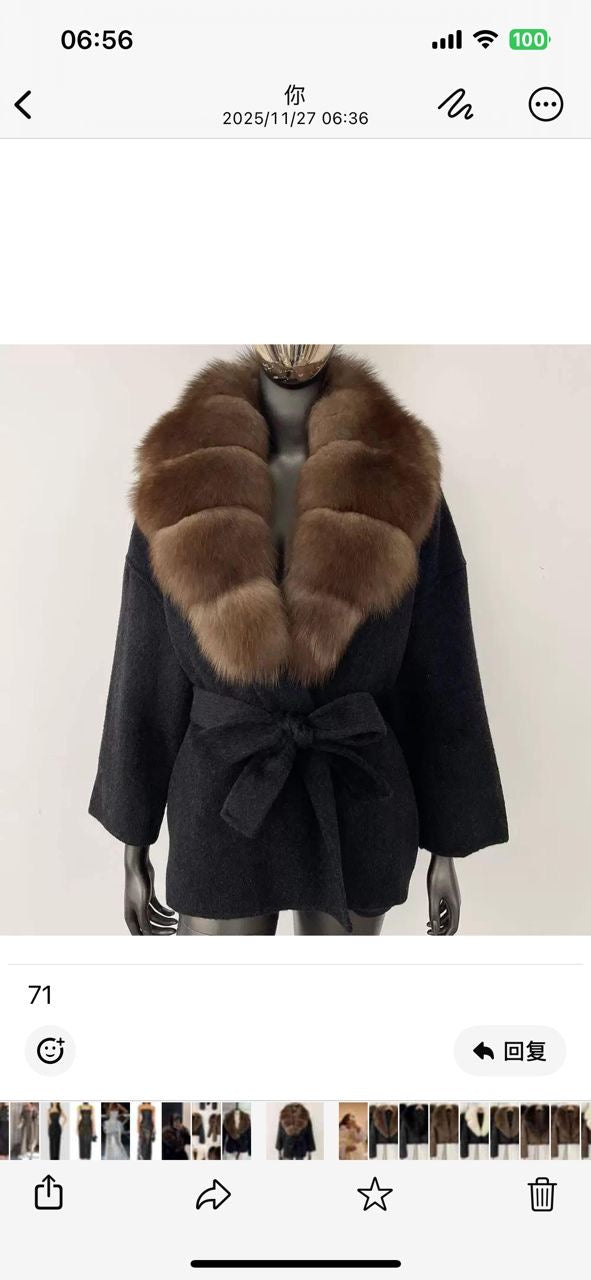 Fur-Collar Belted Wool Coat