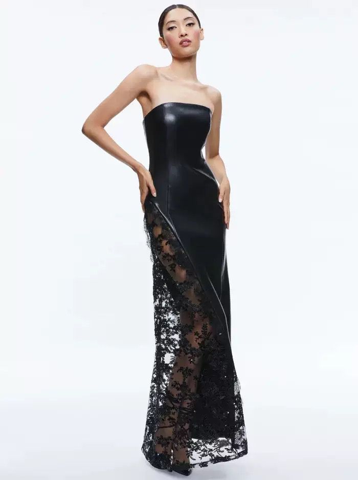 Midnight Allure Leather & Lace Dress