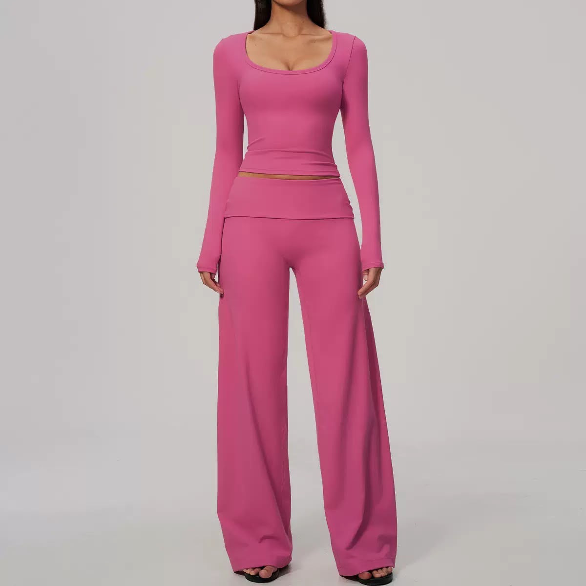 Scoop-Neck Foldover Wide-Leg Set