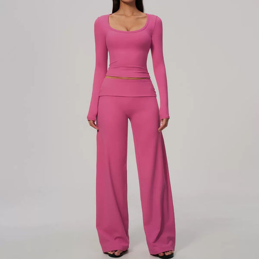 Scoop-Neck Foldover Wide-Leg Set