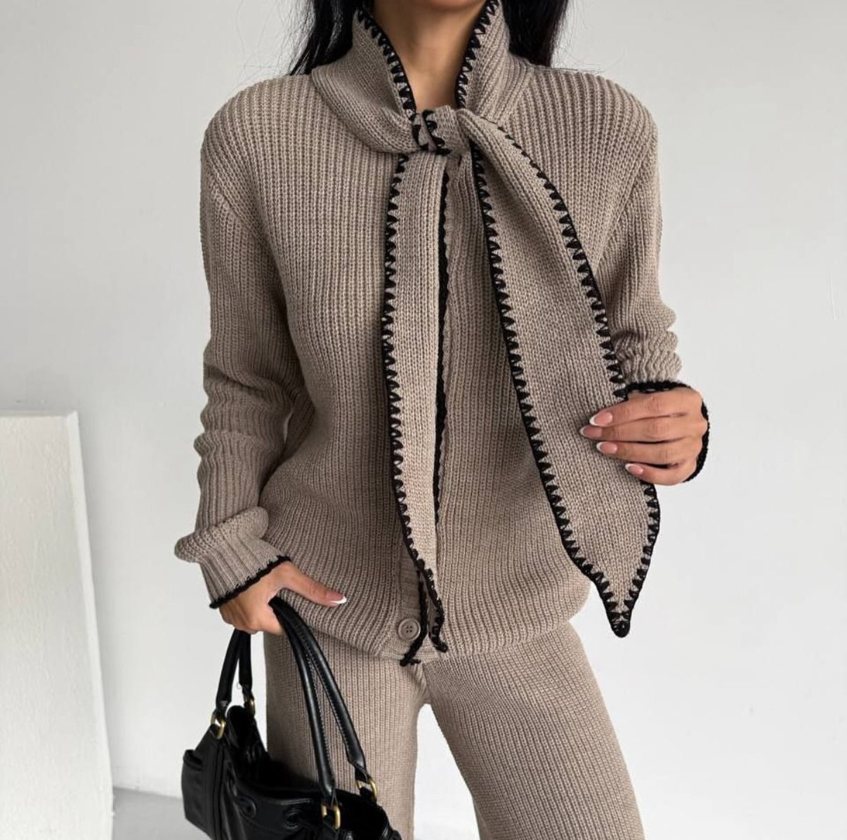 Taupe Ribbon Knit Ensemble
