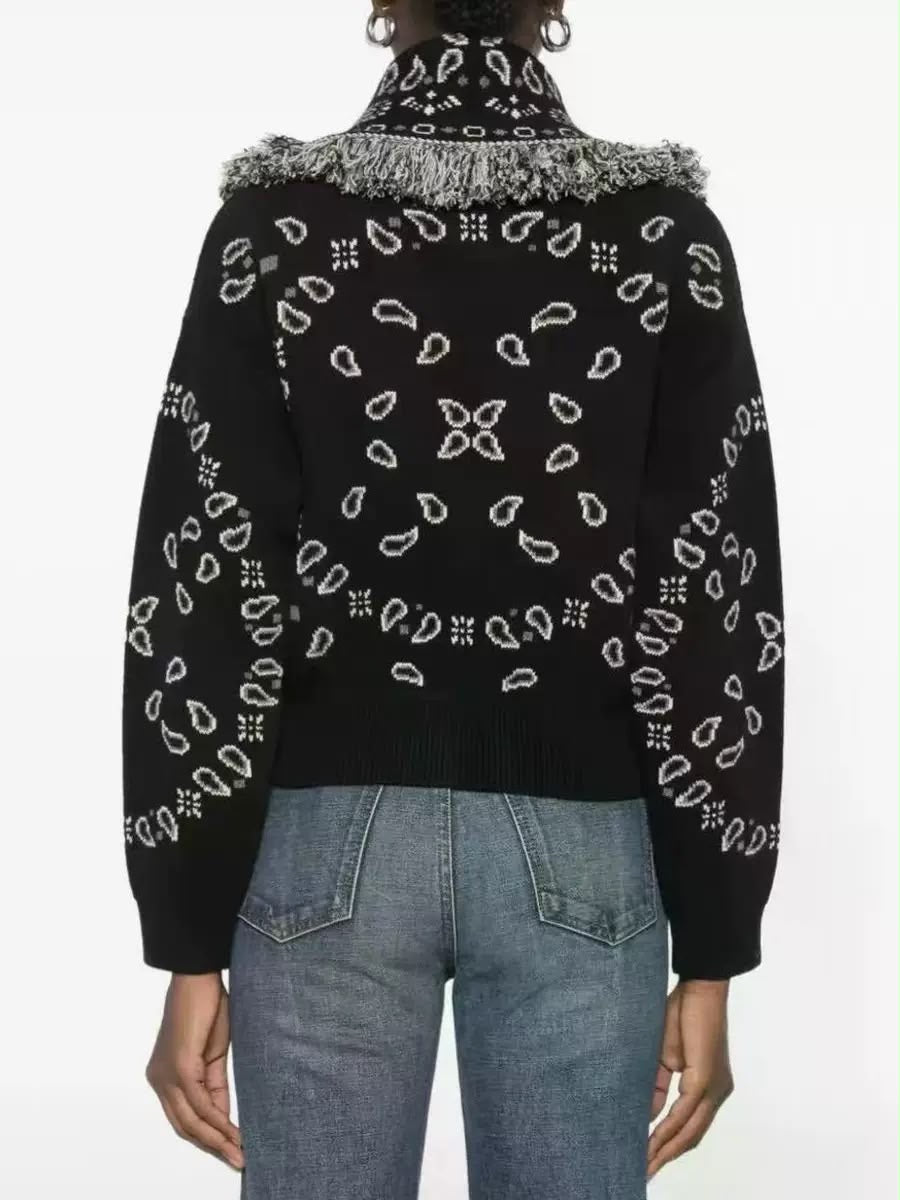Bandana Fringe Knit Cardigan