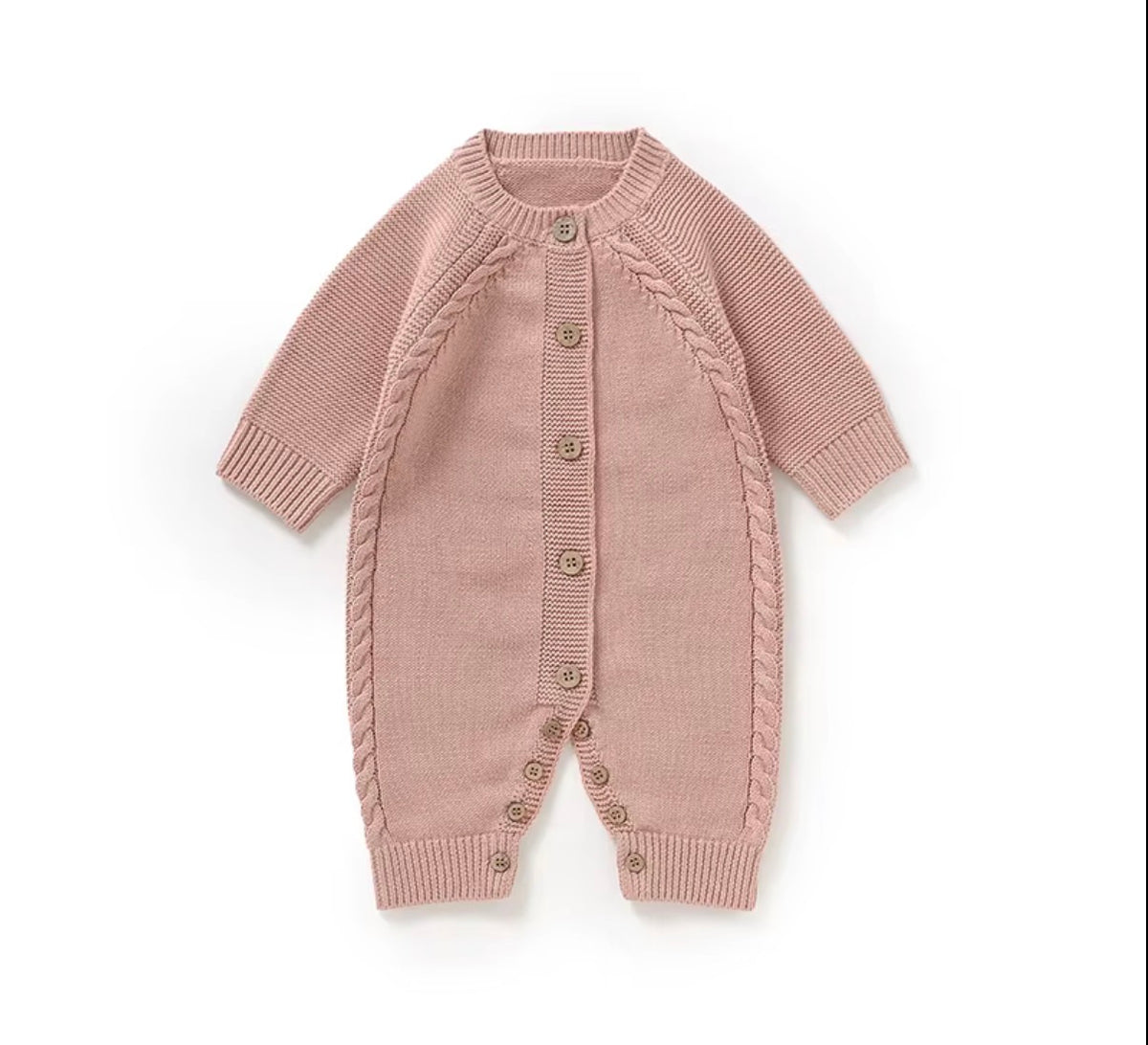 Classic Cable Knit Button-Up Baby Romper
