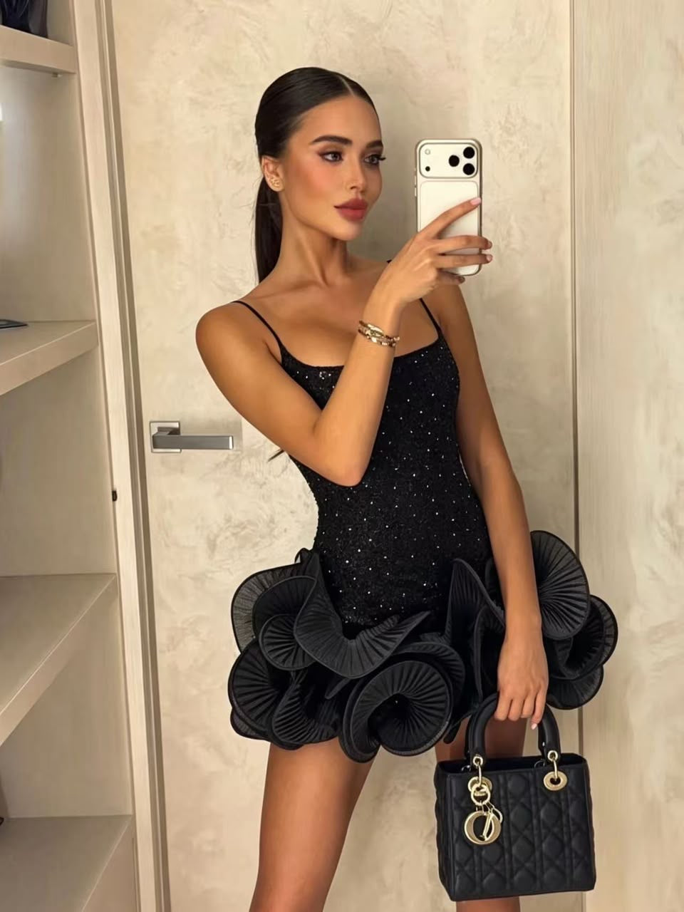Rosette Sequin Mini Dress