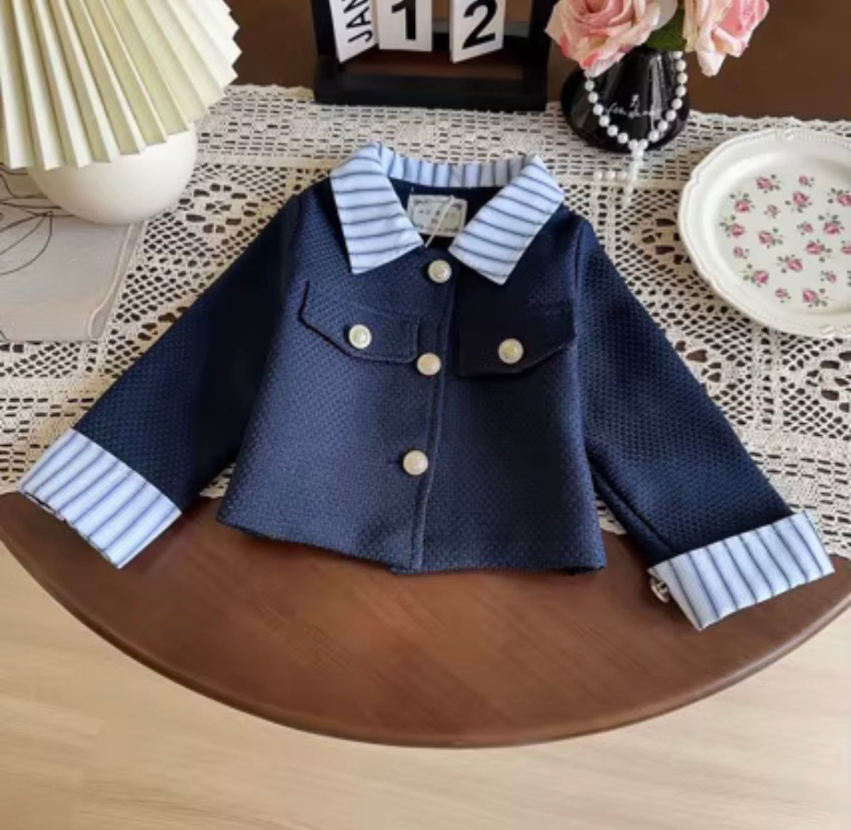 Preppy Navy Pleated Set