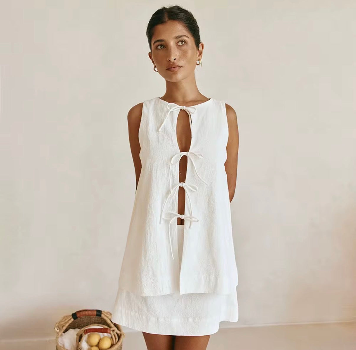 Ivory Tie-Front Layered Mini Set