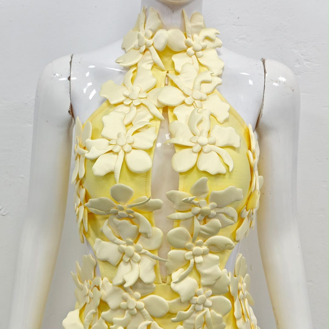 Butter Orchid Halter Gown