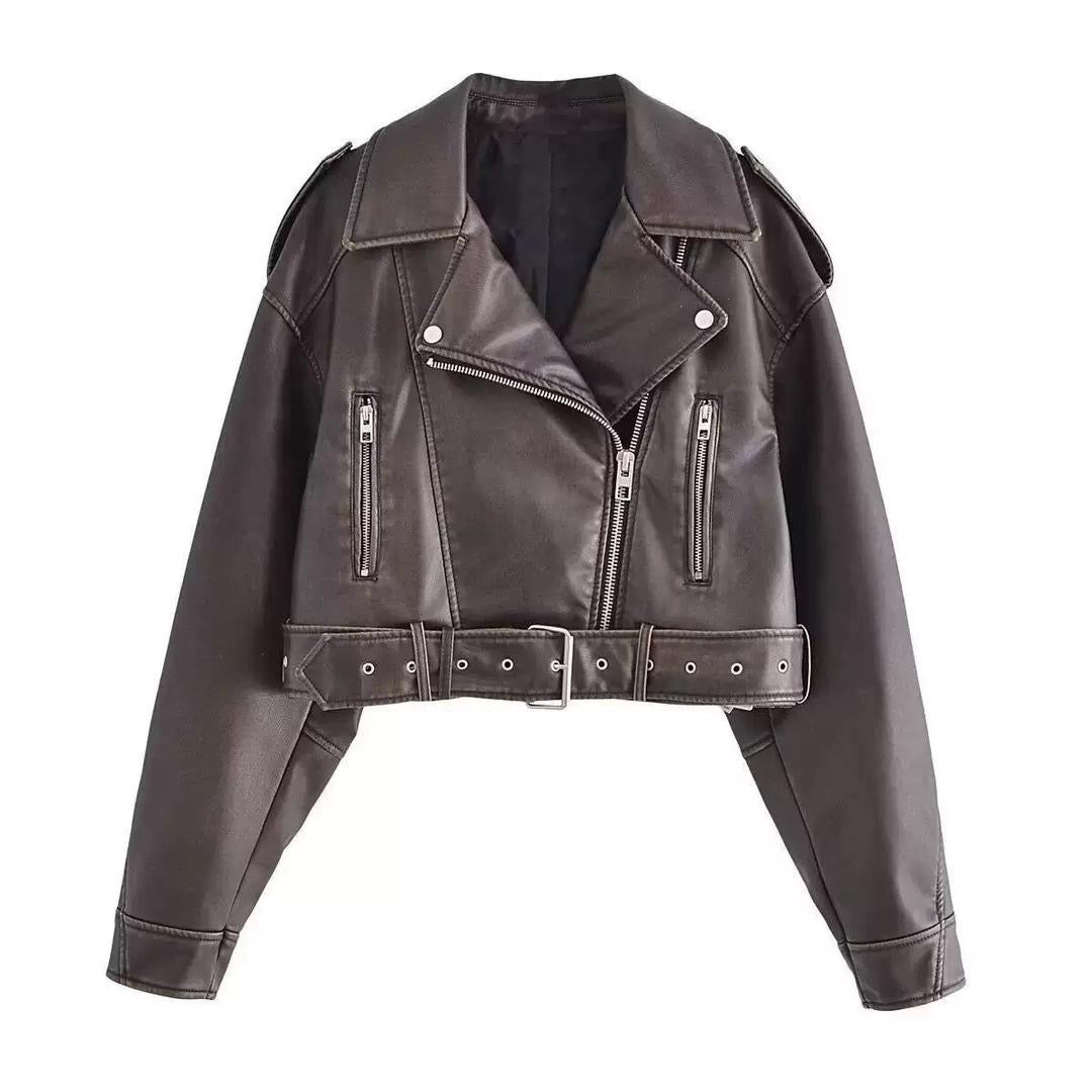 Cropped Leather Biker Jacket