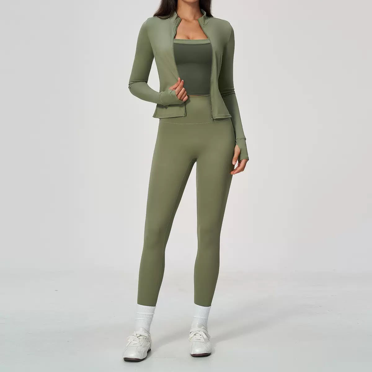 Zip-Up Activewear Three-Piece Set