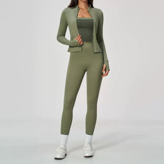 Zip-Up Activewear Three-Piece Set