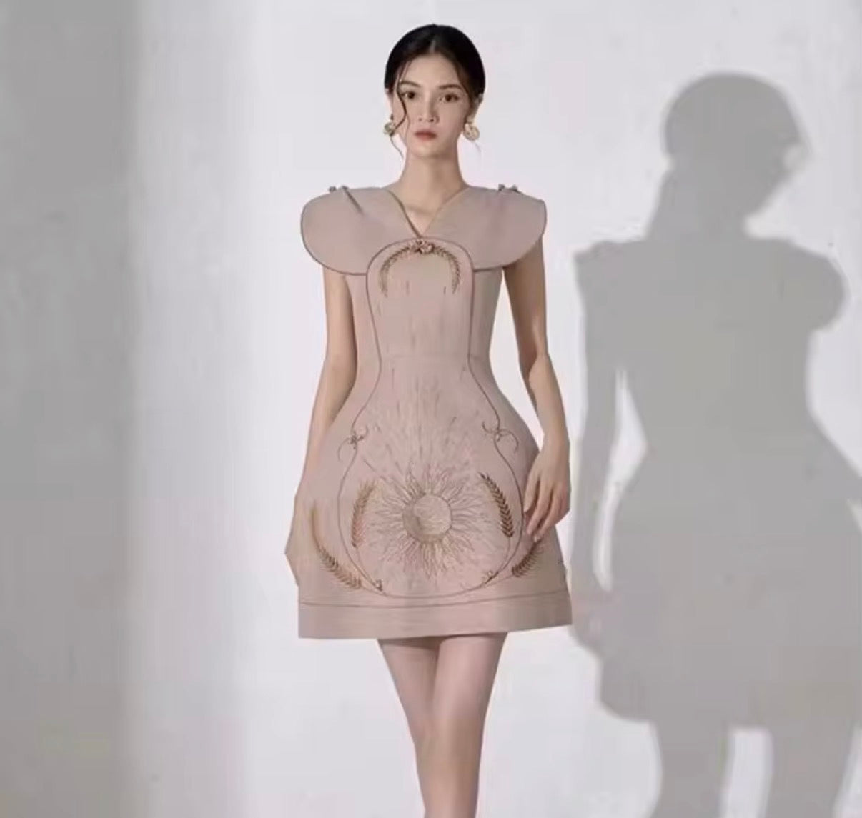Celestial Sun Embroidered Sculpt Mini Dress