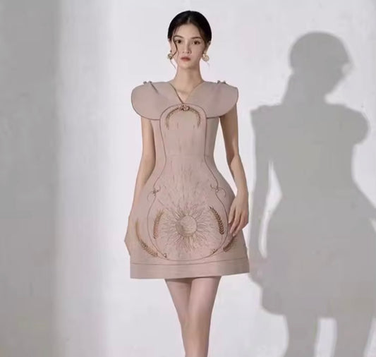 Celestial Sun Embroidered Sculpt Mini Dress