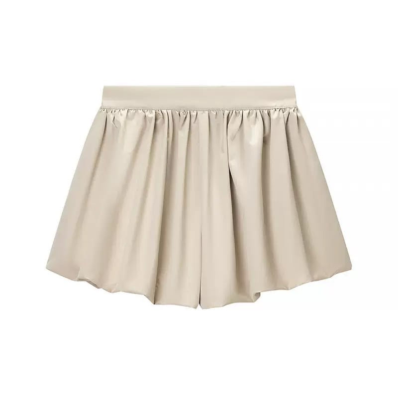 Beige Cropped Zip Jacket & Balloon Shorts Set