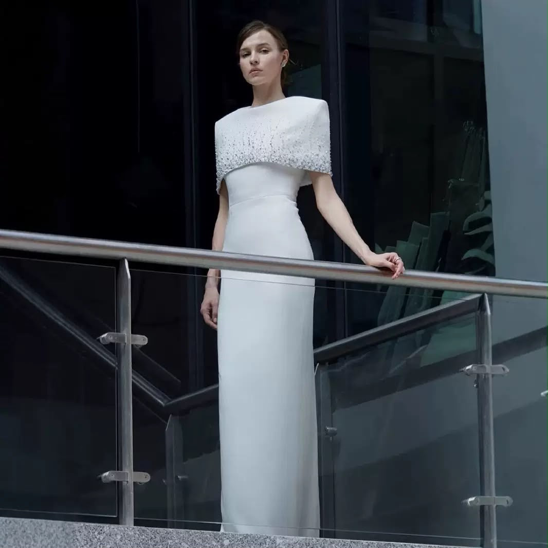 Celestial Crystal Cape Gown