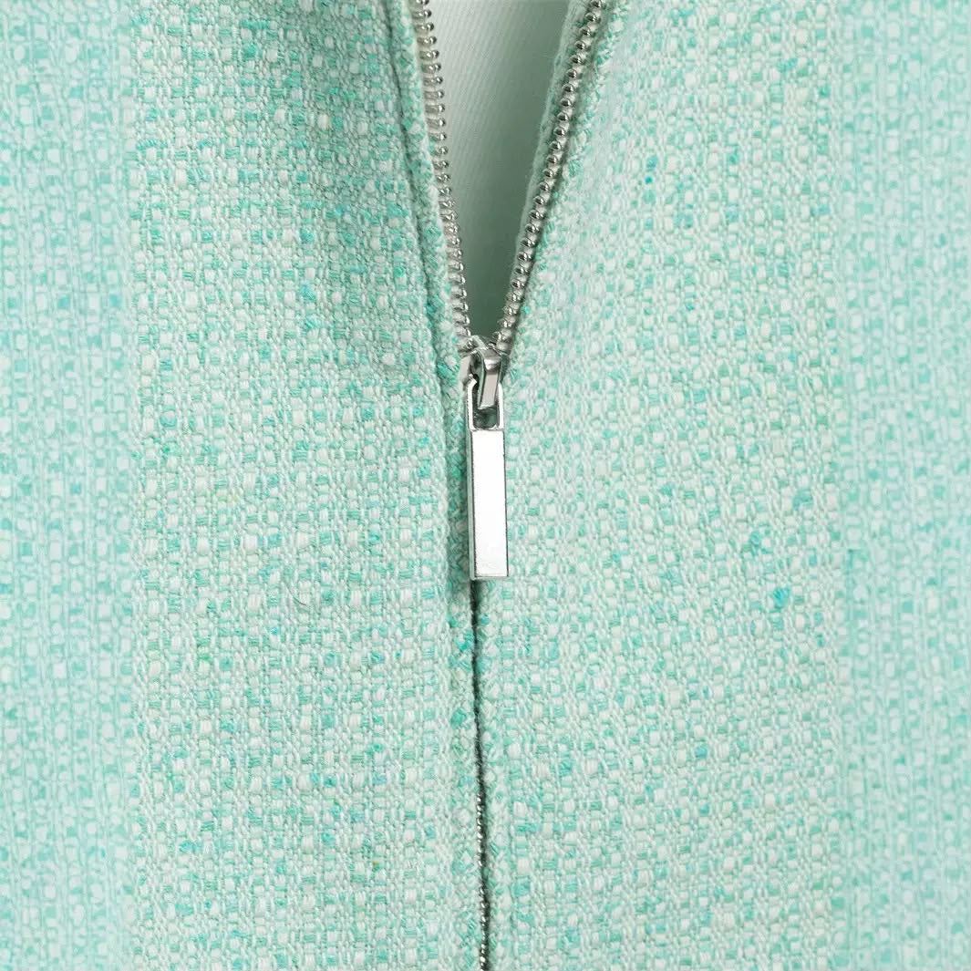 Mint Tweed Zip-Up Jacket