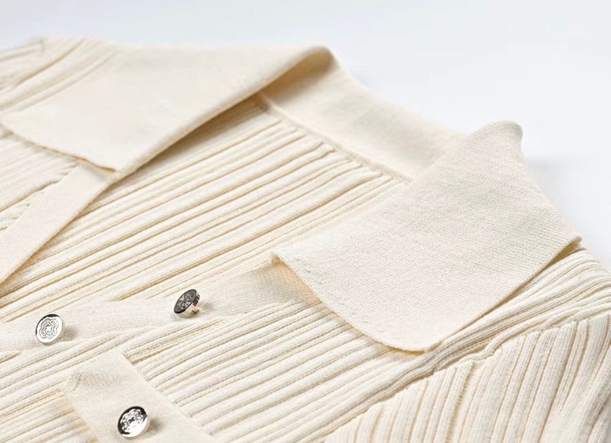 Avery Ribbed Button-Up Polo Cardigan