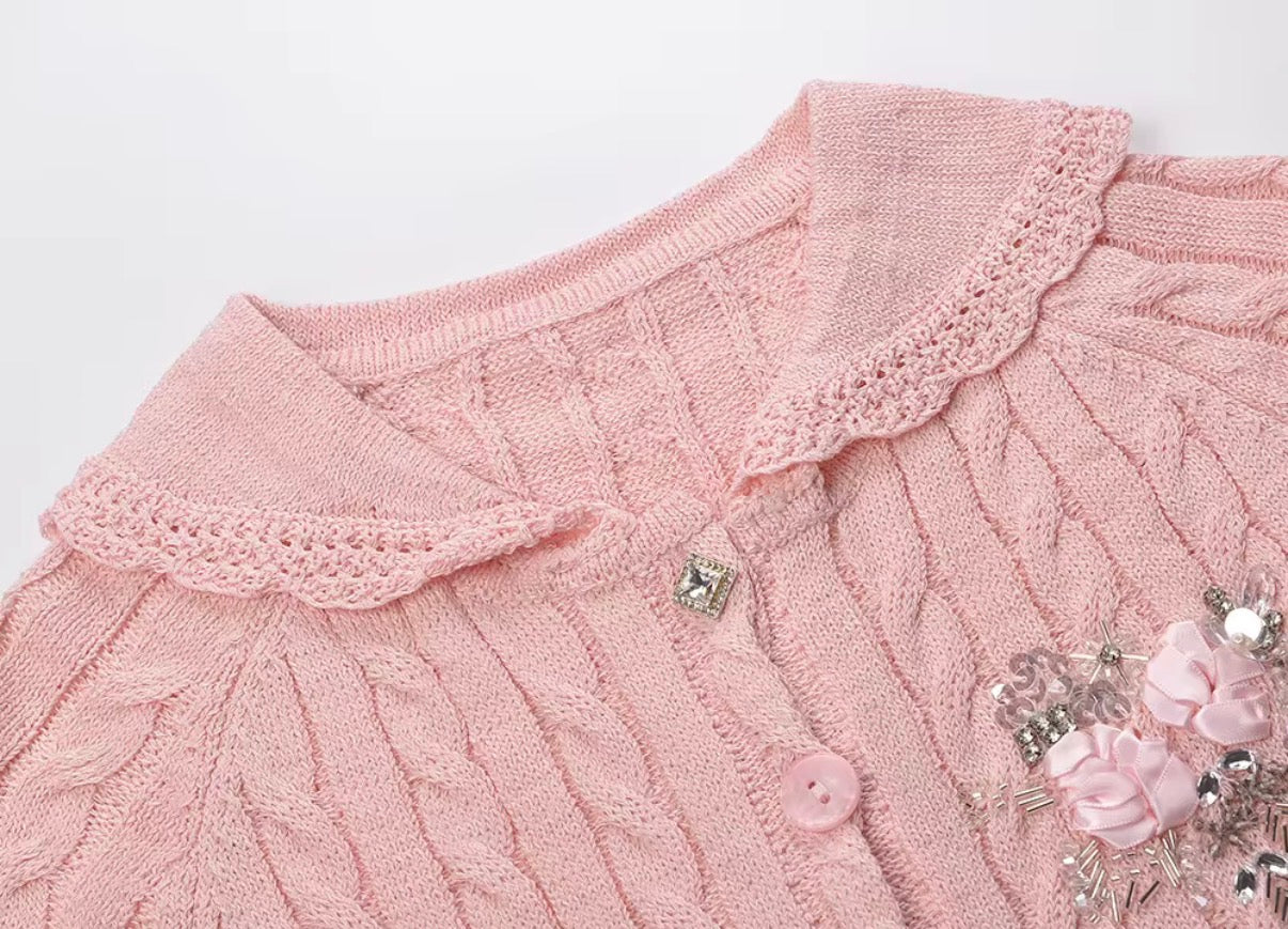 Rosette Knit Cardigan