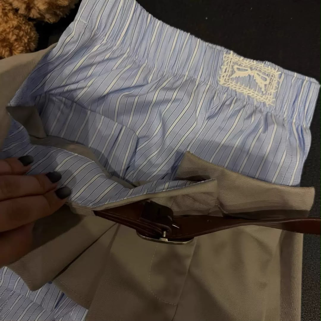 Layered Pleated Belted Mini Skort