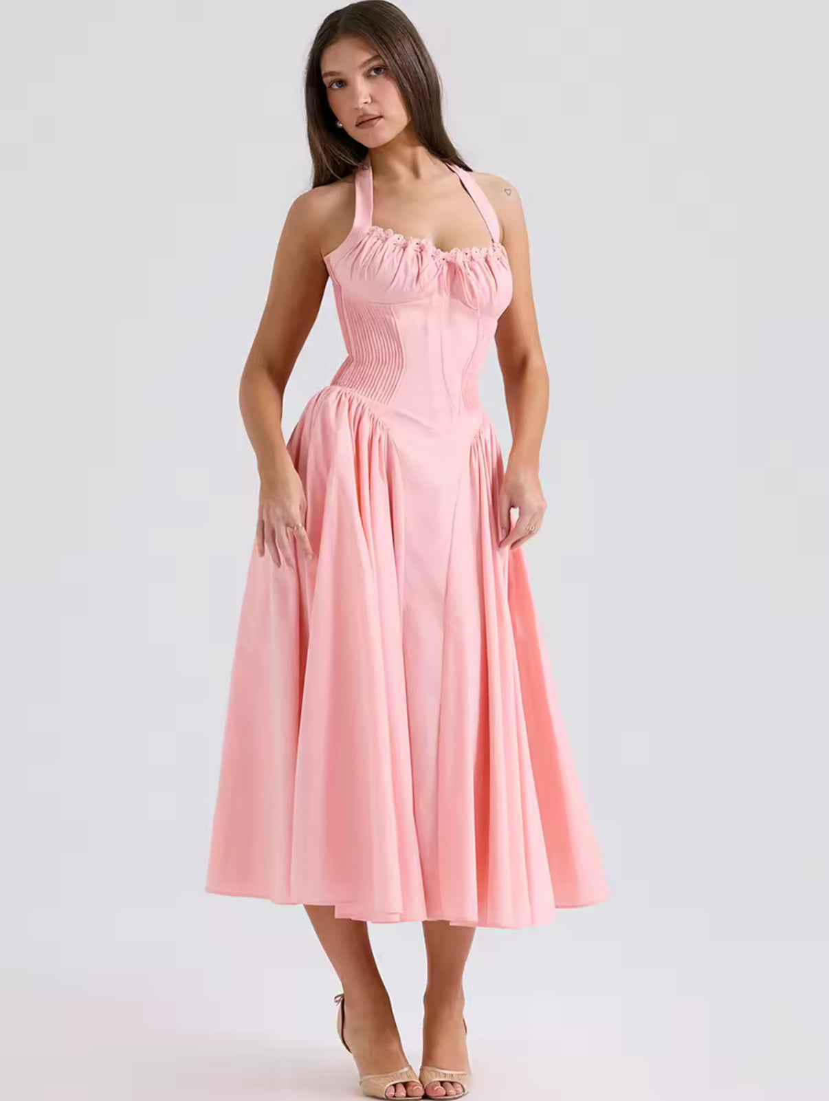Halter Corset Dress with Ruched Bust