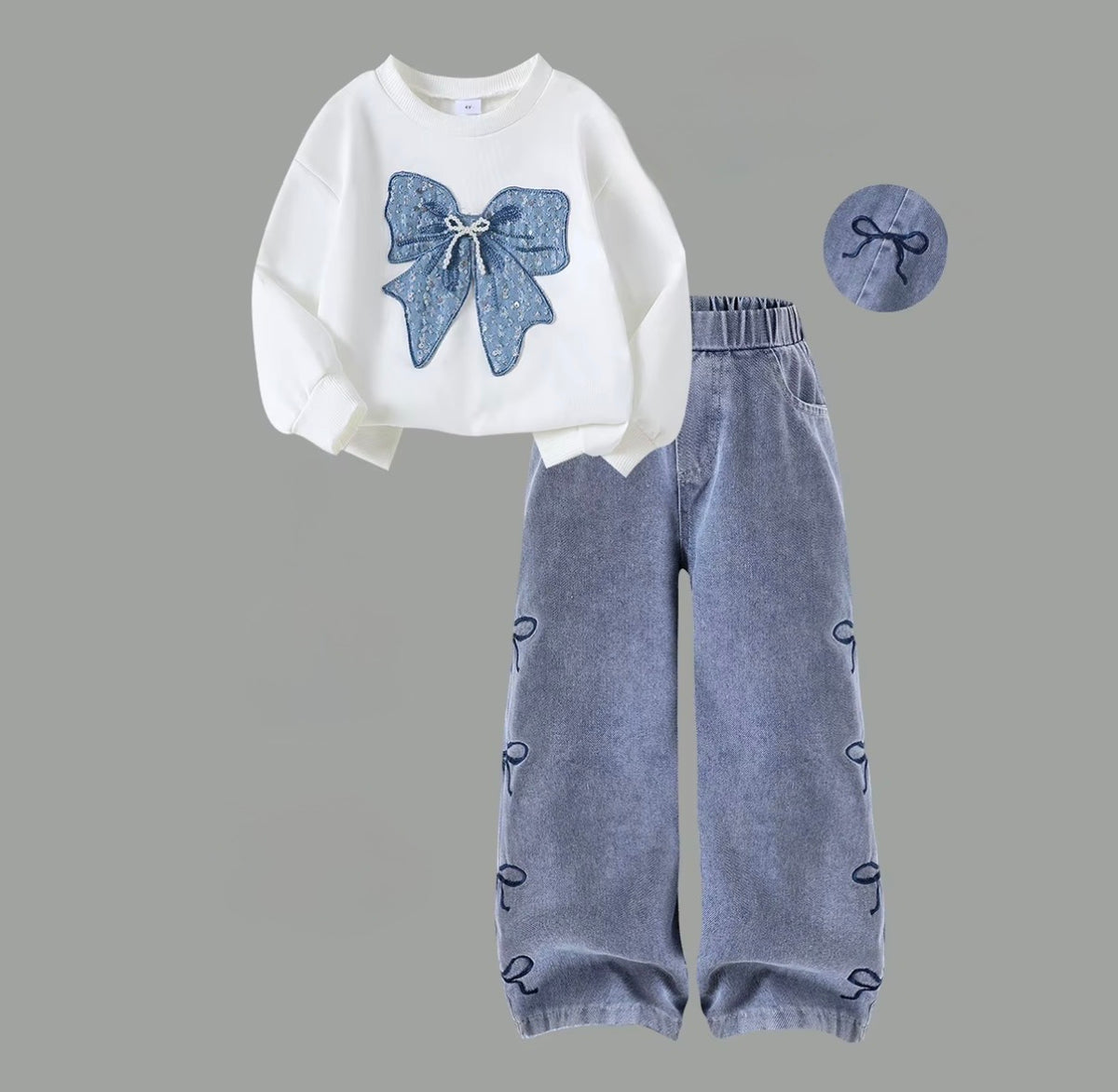Pearl Bow Denim Set