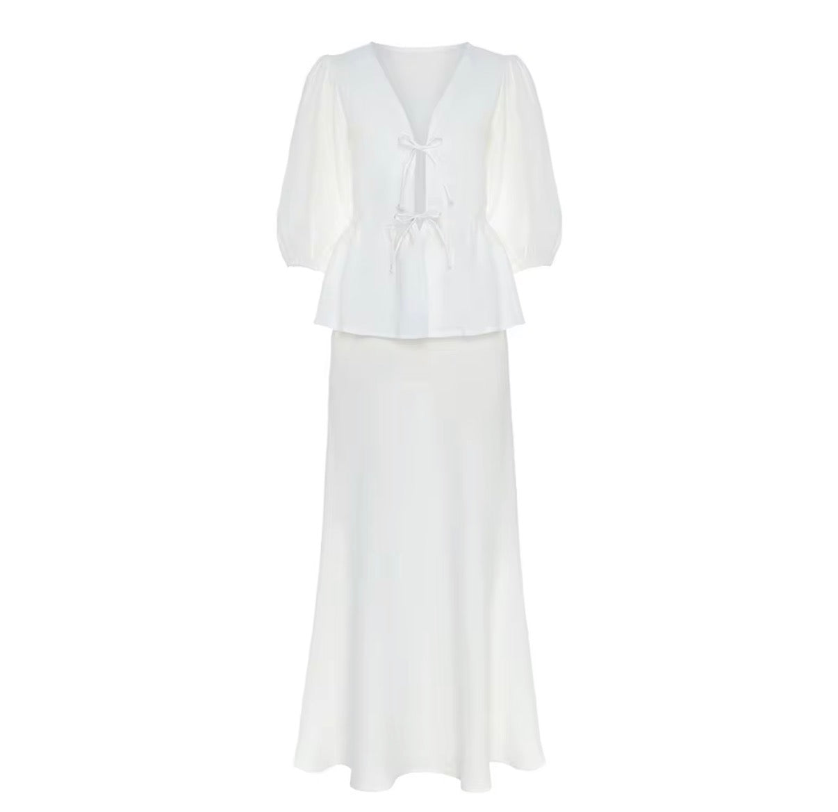 Ivory Tie-Front Peplum Maxi Skirt Set