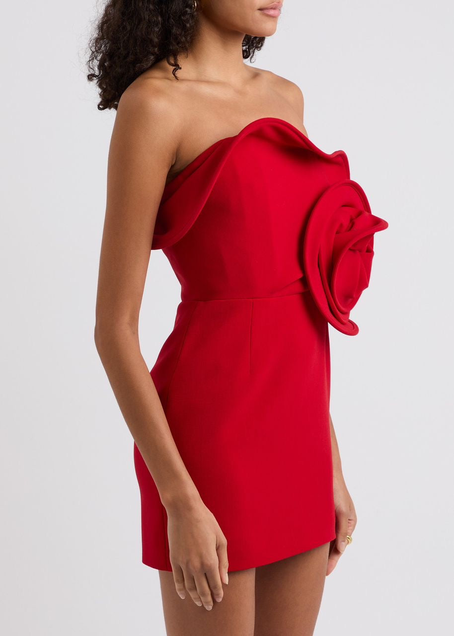 Bold strapless neckline dress with fold-over edge