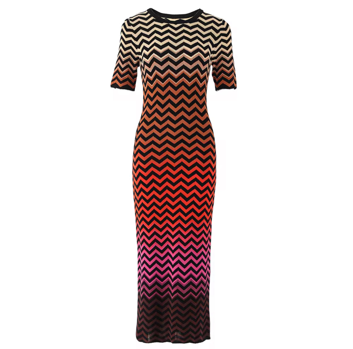 gradient zigzag knit with short sleeves