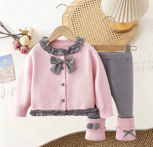 Gingham Bow Knit Set