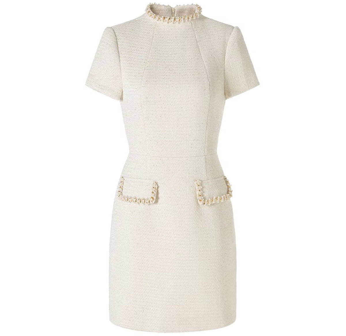Pearl Trim Tweed Mini Dress