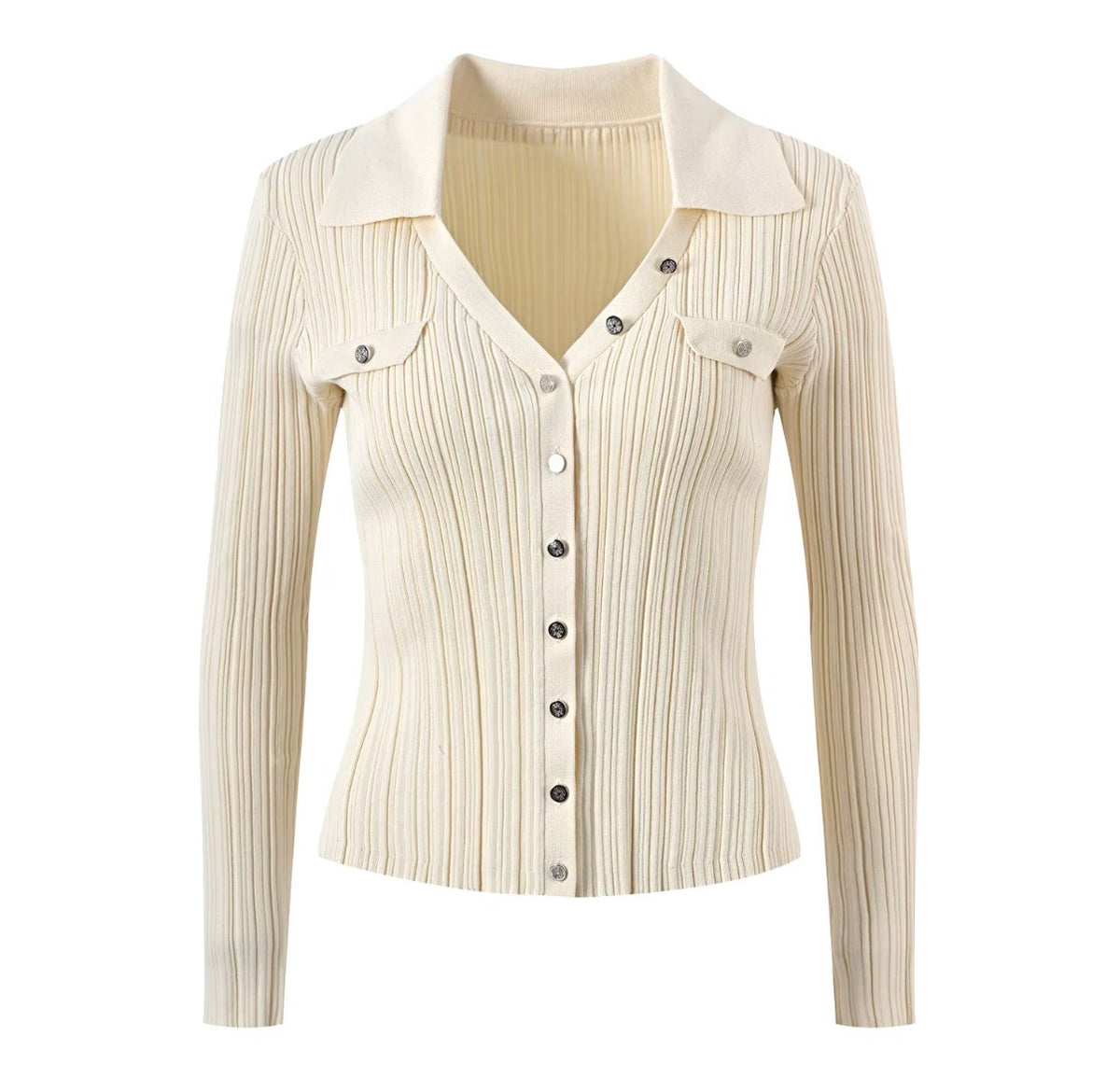 Avery Ribbed Button-Up Polo Cardigan